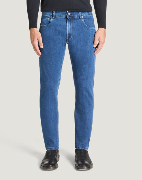 CA501N - Soft Stretch medium indigo wash Denim (Made in Italy)